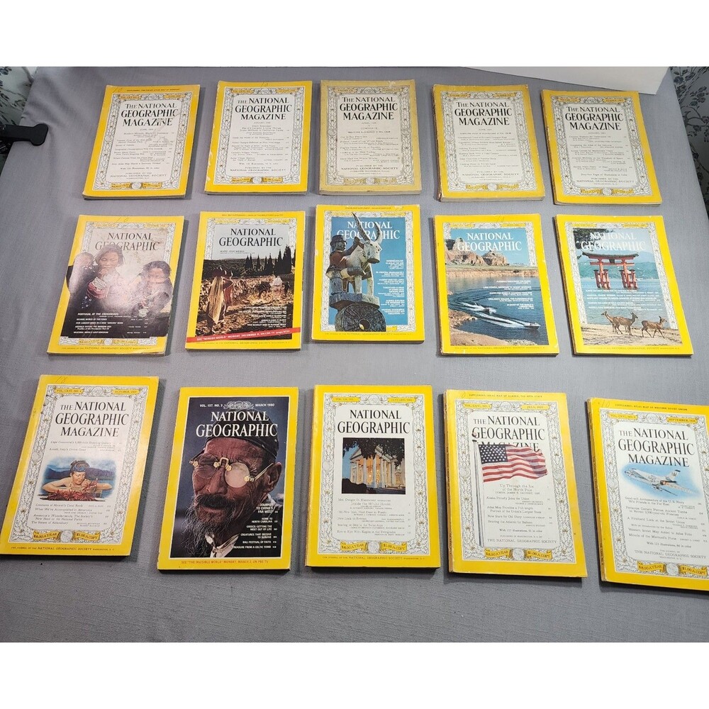 Lot of 15 Vintage National Geographic Magazines 1950s–1980s With Foldouts...
